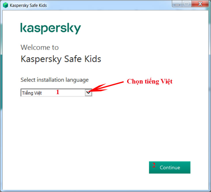 Chọn tiếng Việt cài Kaspersky Safe Kids