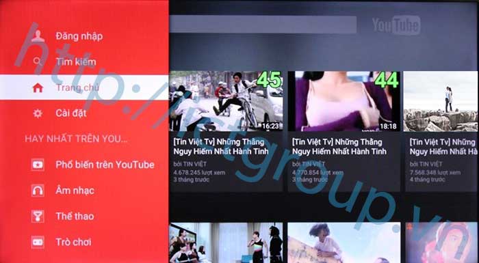 Trang chủ ứng dụng youtube trên TV LG