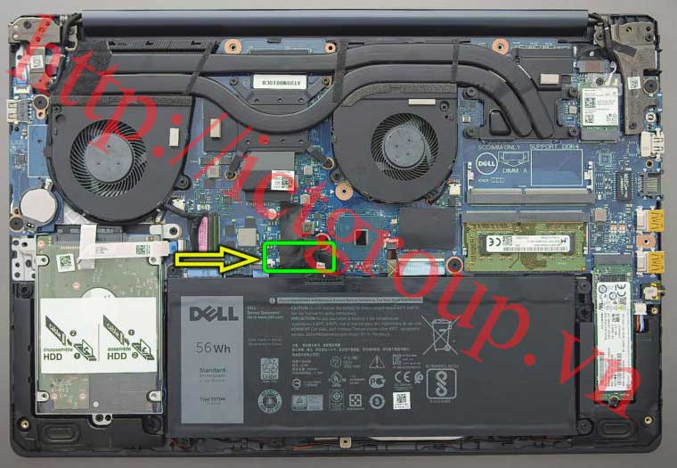 Tháo cáp pin Dell G3
