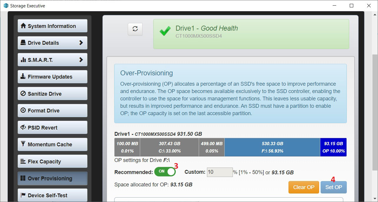 Set Over Provisioning 10%